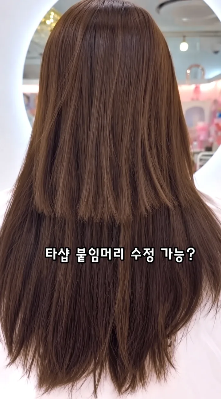타샵 붙임머리 수정 전 층이 어긋난 상태